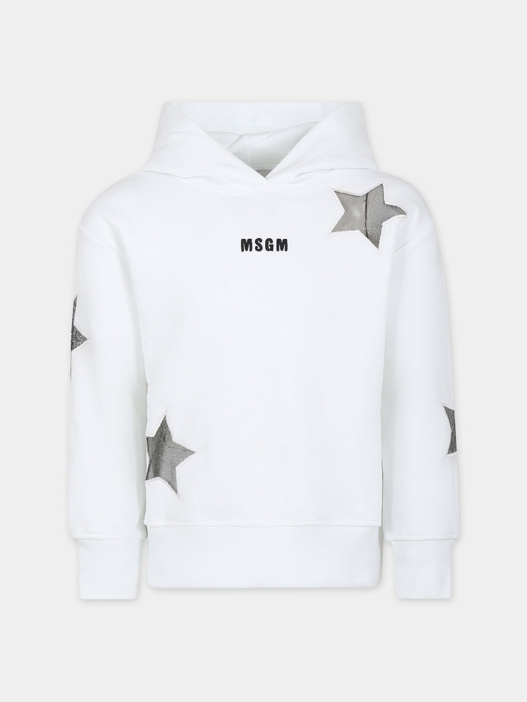 White sweatshirt for girl with logo and stars